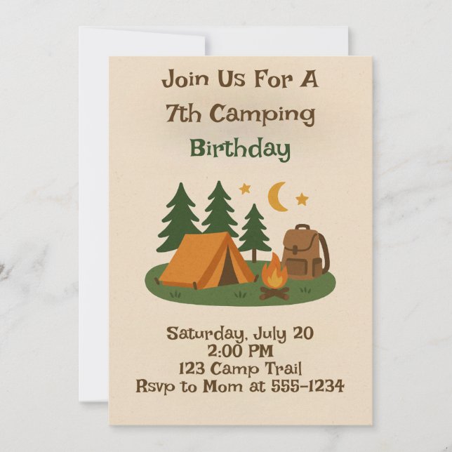 Kids Outdoor CAmping Birthday Invitation Einladung (Vorderseite)