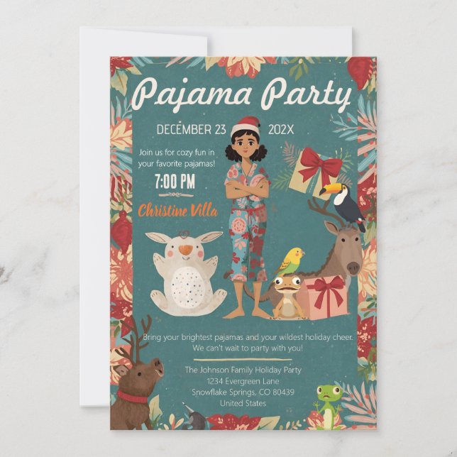 Kids Pajama Party Christmas Holiday Cozy Animals  Einladung (Vorderseite)