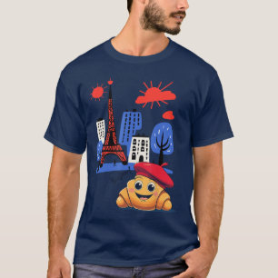 Kids Paris Frankreich Croissant mit Beret Hallo au T-Shirt