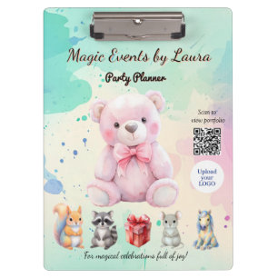 Kids Party Planner Pastor Teddy Bear QR-Logo Klemmbrett