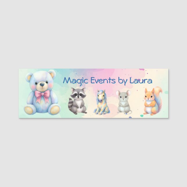 Kids Party Planner Pastor Teddy Bear QR-Logo Namensschild (Vorderseite)