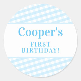 KIDS PARTY Vintag Gingham Muster Boy Blue Runder Aufkleber