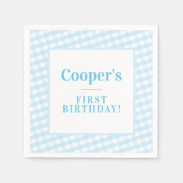 KIDS PARTY Vintag Gingham Muster Boy Blue Serviette