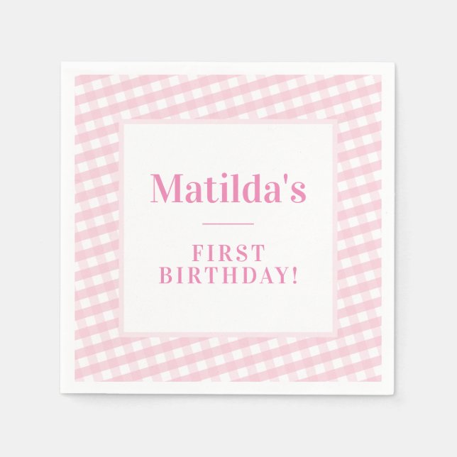 KIDS PARTY Vintag Gingham Muster Mädchen pink Serviette (Vorderseite)