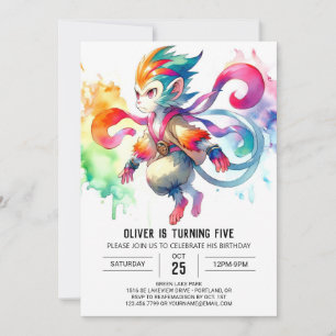 Kids Pastel Monkey Geburtstag Einladung