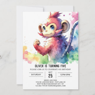 Kids Pastel Monkey Geburtstag Einladung