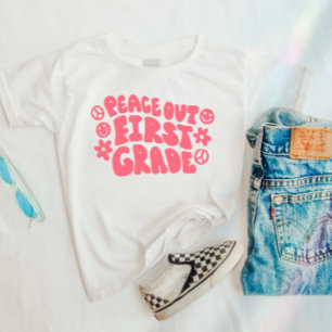 Kids Peace Out First Grade T - Shirt in Pink