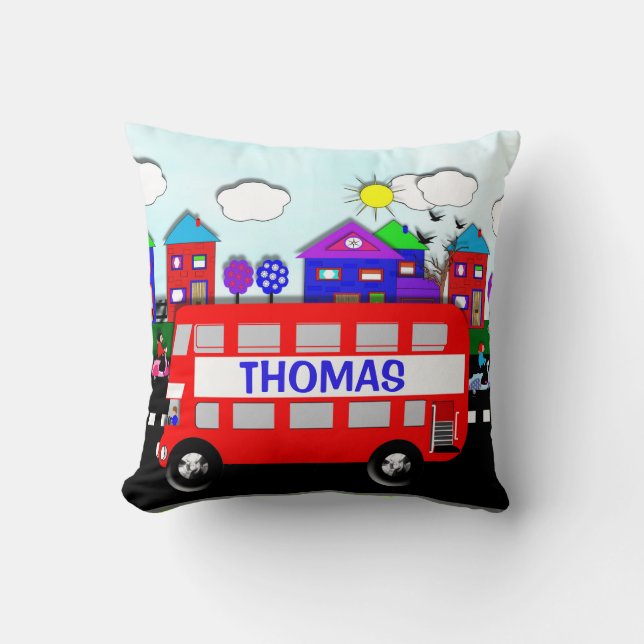 Kids Personalisiert Big Red Bus Kissen (Vorderseite)