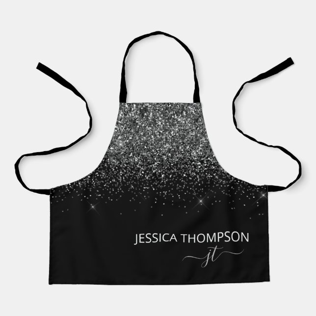 Kids Personalisiert Black Glitzer Monogram Name  Schürze (Vorderseite)