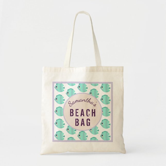 Kids Personalisiert Name Fish Lilac & Aquamarin Be Tragetasche (Vorne)