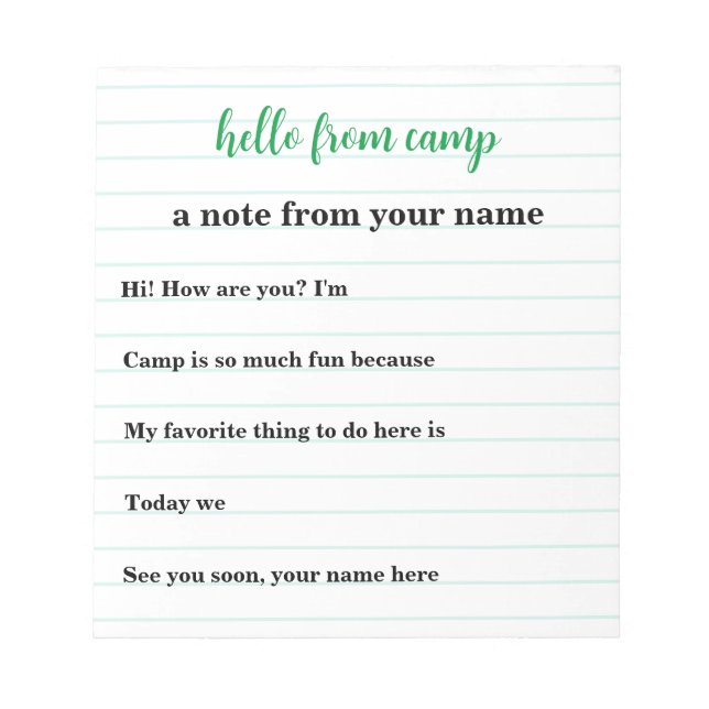 Kids Personalisiert Notepad für das Sommercamp Notizblock (Vorderseite)