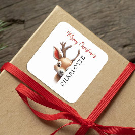 Kids Personalisiert Rentier Weihnachten Quadratischer Aufkleber
