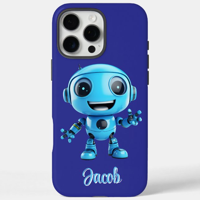 Kids Personalize Blue Robot  iPhone 16 Pro Max Hülle (Rückseite)