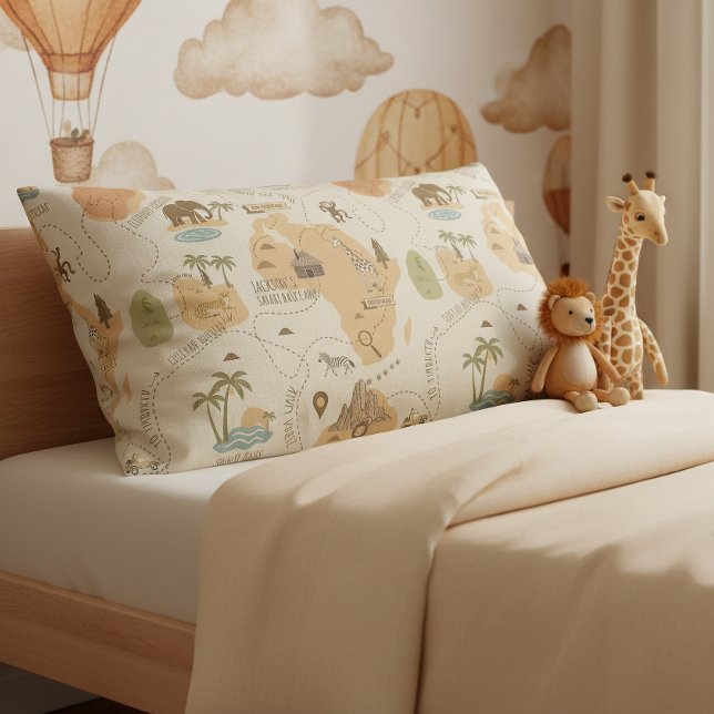Kid's Personalized Safari Map ID1269 Kissenbezug (Von Creator hochgeladen)