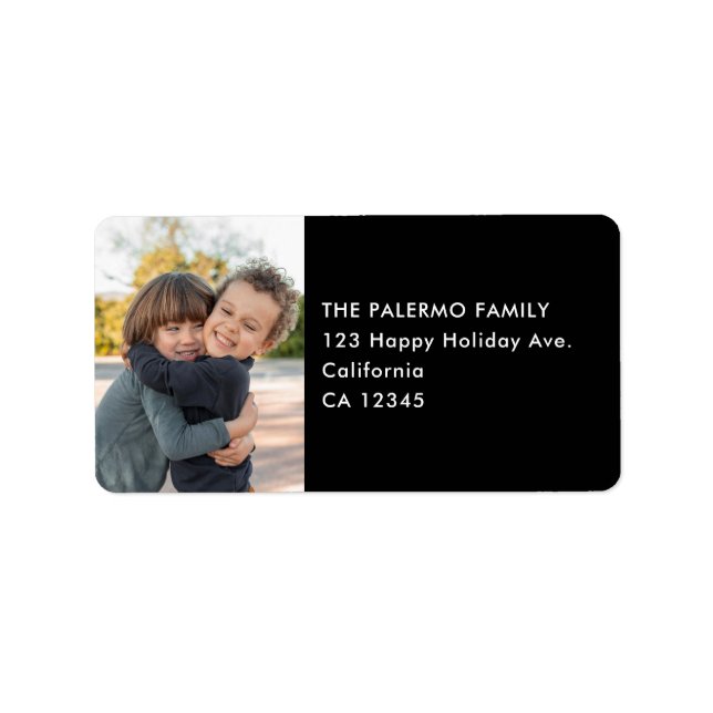 Kids Photo Simple Modern Black Return Address Adressaufkleber (Vorne)