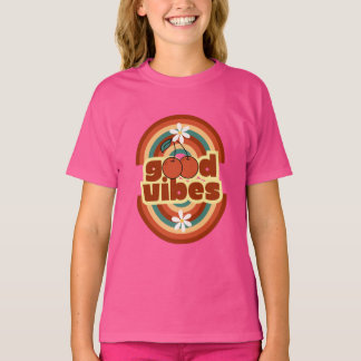 Kids Pink „Good Vibes“ Retro-Kirsch-Grafik-T-Shirt T-Shirt