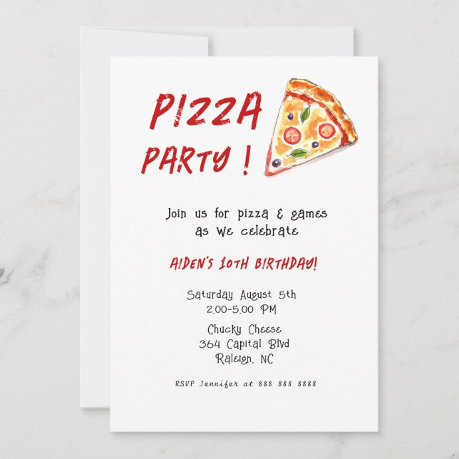 Kids PIZZA Geburtstagsparty Einladung (Vorderseite)