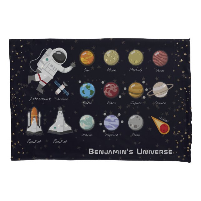 Kids Planets Astronaut Monogram buntes Universum Kissenbezug (Vorderseite)