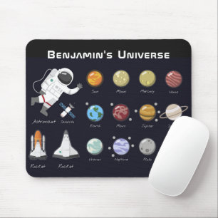 Kids Planets Astronaut Monogram buntes Universum Mousepad
