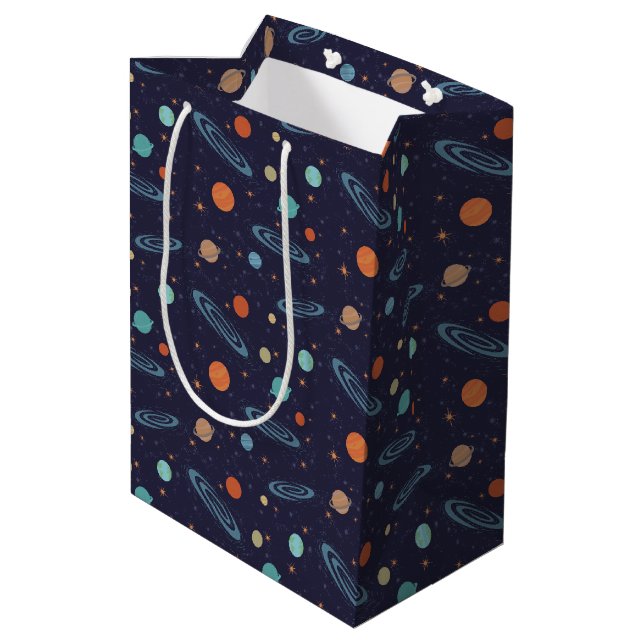 Kids Planets Solar System Galaxy Sparkling Stars Mittlere Geschenktüte (Rückseite Schrägansicht)