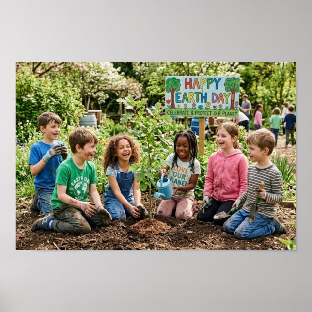 Kids Planting Trees - Celebrate & Protect  Poster (Vorne)