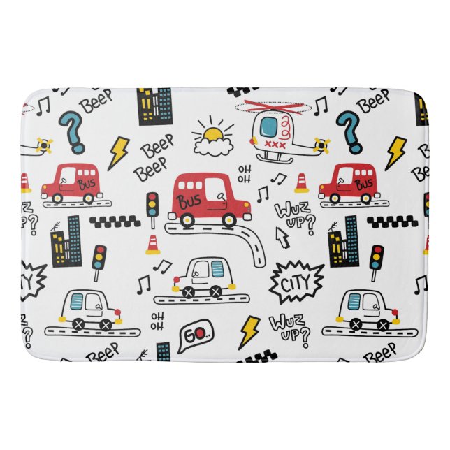 Kids Playful Transport Pattern  Badematte (Vorderseite)