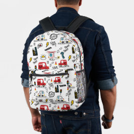 Kids Playful Transport Pattern Bedruckter Rucksack
