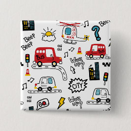 Kids Playful Transport Pattern Button