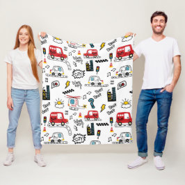 Kids Playful Transport Pattern Fleecedecke
