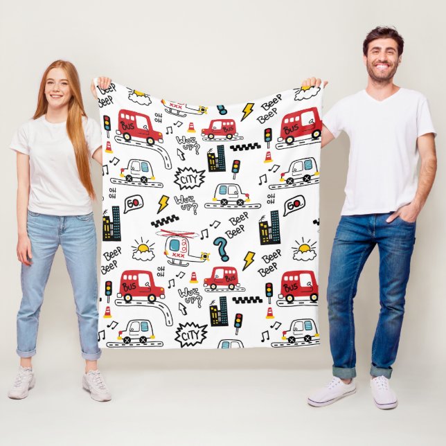 Kids Playful Transport Pattern  Fleecedecke (Beispiel)