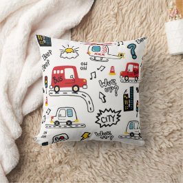 Kids Playful Transport Pattern Kissen