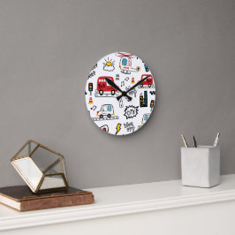 Kids Playful Transport Pattern Runde Wanduhr
