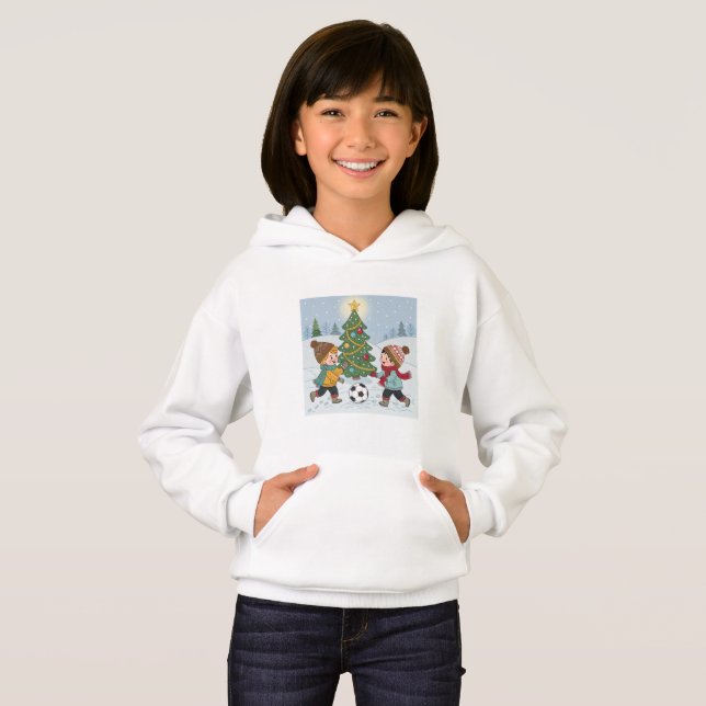 Kids Playing Soccer Under the Snow Hoodie (Vorne ganz)