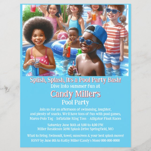 Kids Pool Party Einladung Flyer (Vorne)