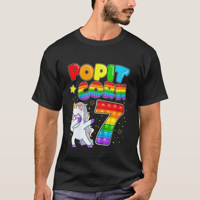 Kids Pop It Corn Happy 7th Unicorn Birthday T-Shirt (Vorderseite)