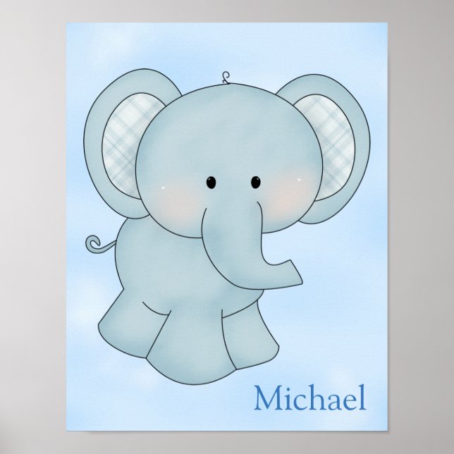 Kid's Poster Niedlich Blue Elephant (Vorne)
