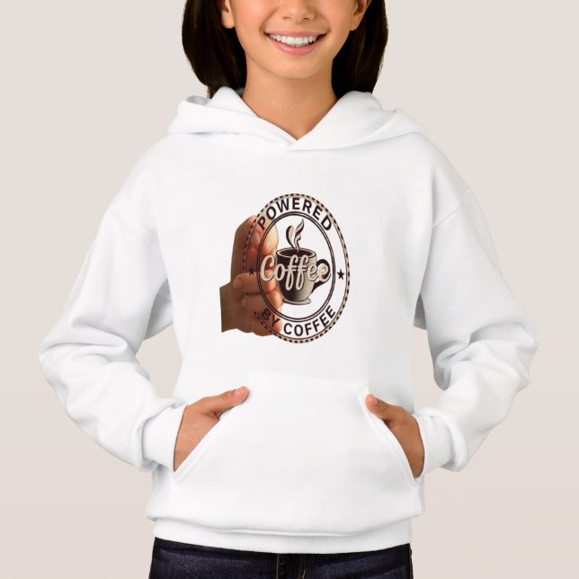 Kids "Powered By Coffee" Premium Pullover Kapuzenp (Vorderseite)