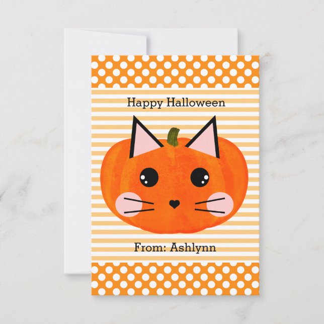 Kids Pumpkin Cat Halloween Karte (Vorderseite)