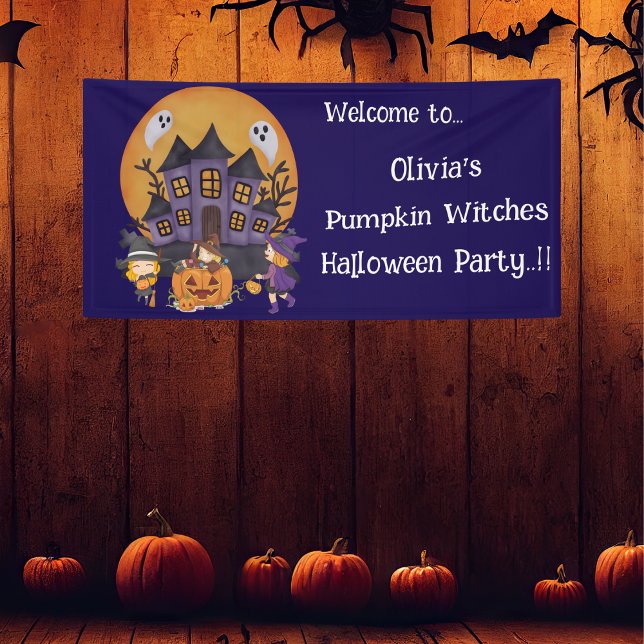 Kids Pumpkin Hexen Halloween-Party Banner (Pumpkin Witches Halloween Party Banner)