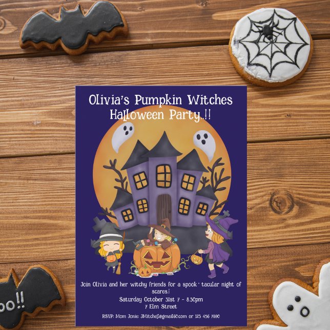 Kids Pumpkin Hexen Halloween-Party Einladung (Pumpkin Witches Halloween Party Invite)