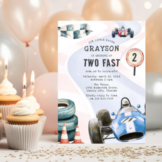 Kids Race Car thematisierte zweite Geburtstagspart Einladung