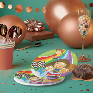 Kids Racing On A Rainbow Paper Plates Pappteller