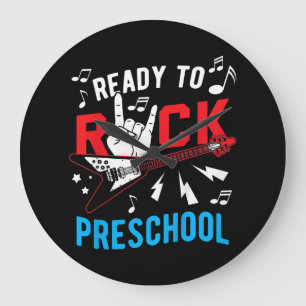 Kids Ready To Rock Preschool Funny Guitar Music Große Wanduhr