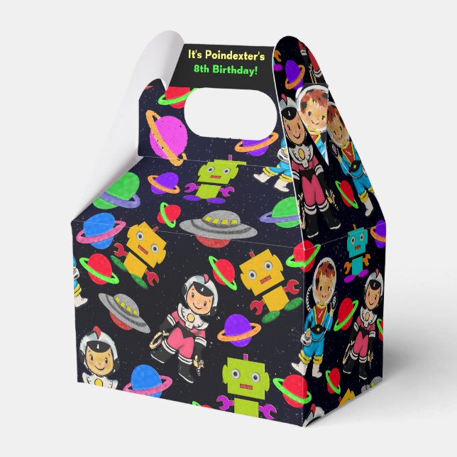 Kids Retro Astronauten und Roboter Personalisiert Geschenkschachtel (Vorderseite)
