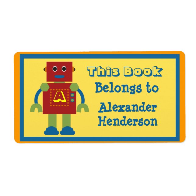 Kids Robot Monogram Book Sticker (Vorne)