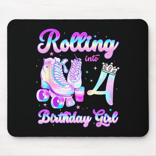 Kids Rolling Into 4 Roller Skating 4th Birthday Gi Mousepad (Vorne)