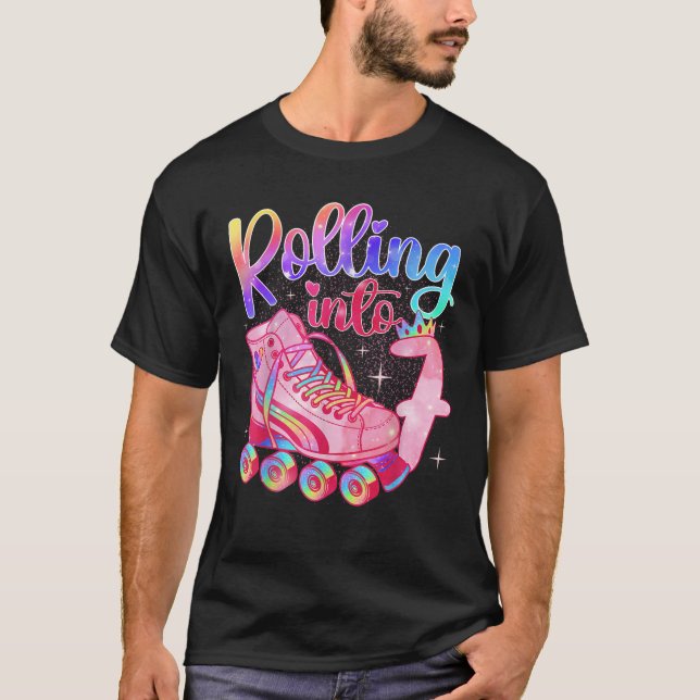 Kids Rolling Into 7 Roller Skating 7th Birthday Pa T-Shirt (Vorderseite)