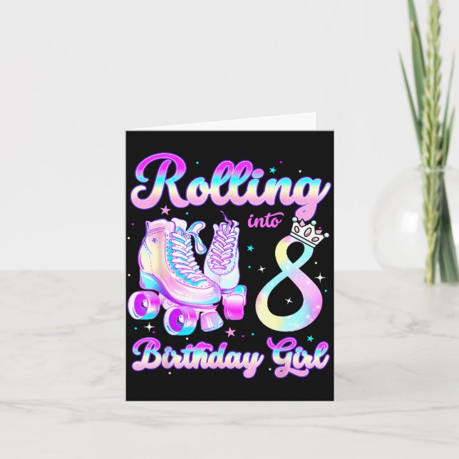 Kids Rolling Into 8 Roller Skating 8th Birthday Gi Karte (Vorderseite)