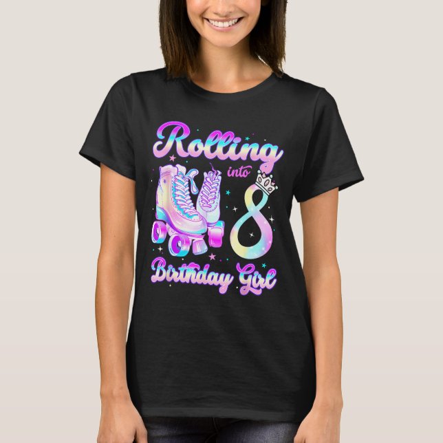 Kids Rolling Into 8 Roller Skating 8th Birthday Gi T-Shirt (Vorderseite)