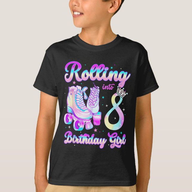 Kids Rolling Into 8 Roller Skating 8th Birthday Gi T-Shirt (Vorderseite)